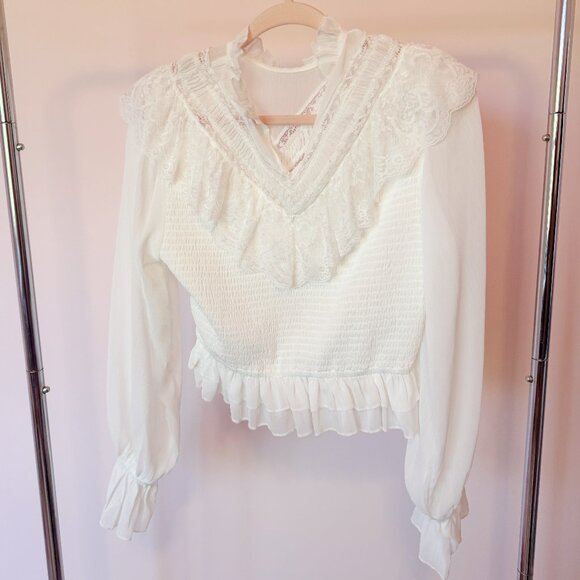 Altar'd State White Victorian Genesis Lace Flowy Bohemian Blouse - Picture 3 of 4